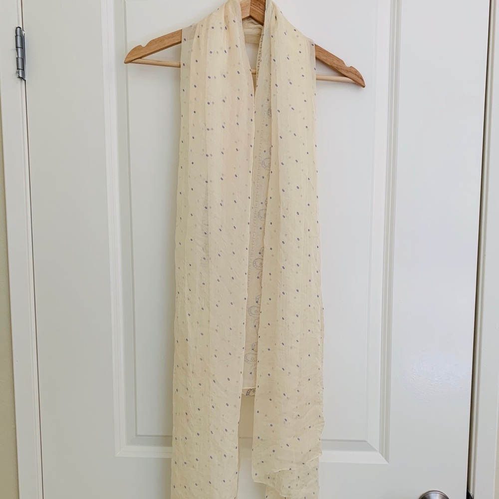 Cream chiffon long scarf with blue dots